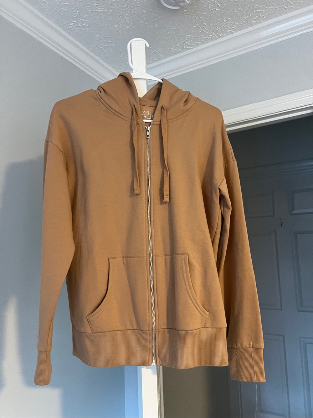 Time and Tru caramel  Zip-Up Hoodie with Drawstring Hood